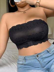 SHEIN Plus Size Women's Daily Front Closure Lace Bralette - Black - View 3