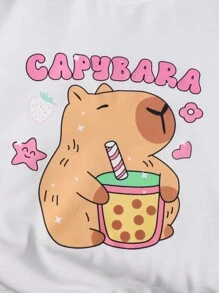 女童可爱樱桃蝴蝶结印花休闲舒适圆领运动衫，秋冬 - 白色 - 查看 4