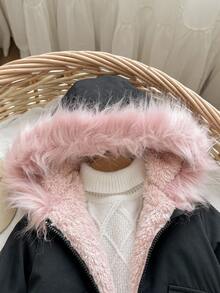 SHEIN 女宝宝可爱百搭保暖内衬连帽毛领夹克，秋冬 - 彩色 - 查看 5