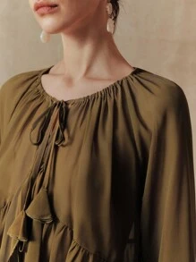 Revavyn Bộ đồ hai mảnh Cardigan và váy Maxi thanh lịch mùa hè dành cho nữ, phong cách thường ngày và đi làm - xanh quân đội - Xem 2