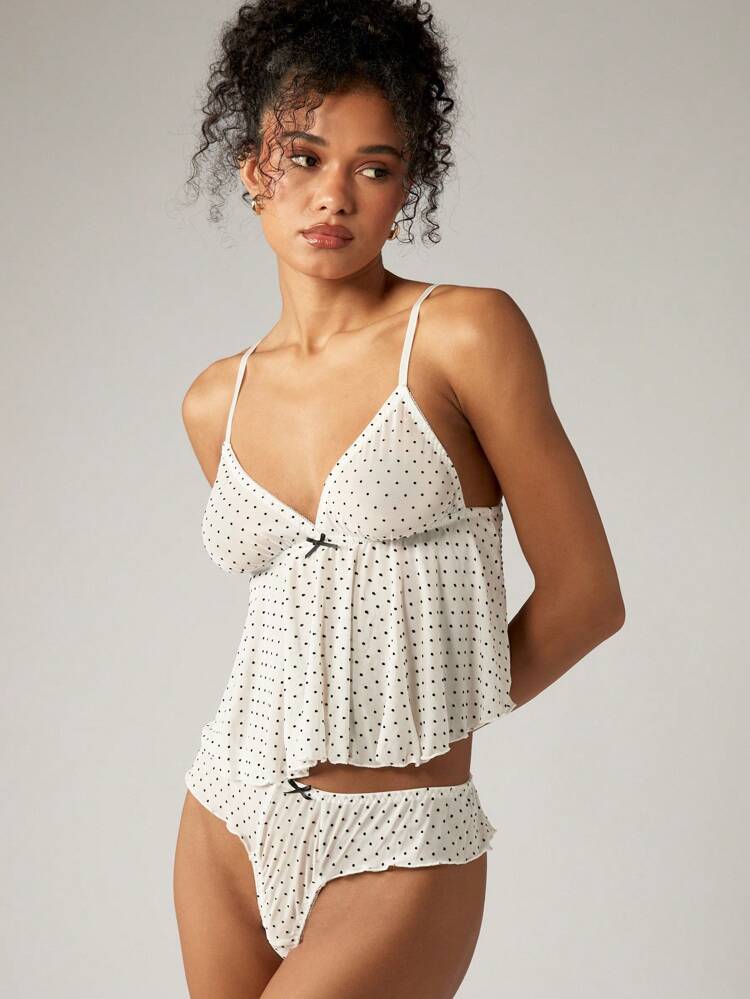 Polka Dot Bralette And Knickers With Ruffle Trim
