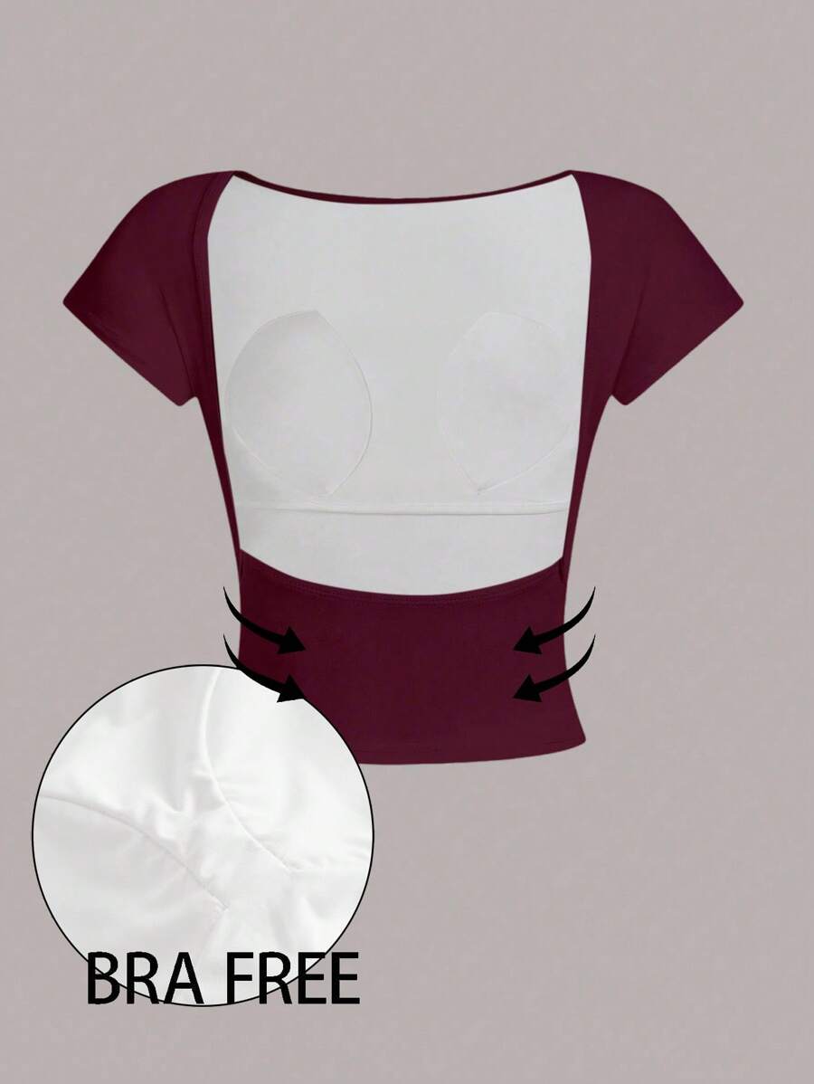 Top corto sin espalda color vino tinto para mujer, adecuado para el verano - Multicolor - Ver 1