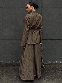 DAZY 女士时尚西装套装（西装外套和裙子）商务装 - 咖啡棕 - 查看 6