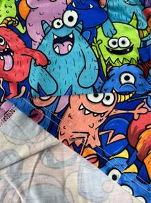 Manfinity Joysei Men's Funny Cartoon Print T-Shirt & Shorts Set, Cartoon Shirt, Monster Shirt, Cartoon Monster Shirt, Funny Monster Shirt - Multicolor - View 4