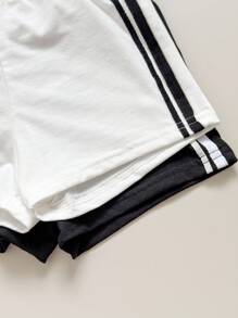 Conjunto informal de cuatro piezas para bebé que incluye sudadera con cuello redondo acanalado y manga raglán, pantalones cortos y bloques de color para niño y niña - Blanco y Negro - Ver 6