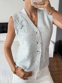 Siren Gaze 秋季新款女式刺绣花卉开衫 - 灰色 - 查看 5