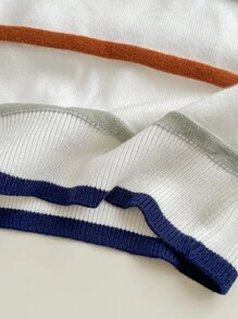 SHEIN Newborn Baby Boy/Girl Cute Versatile White Knitted Striped Long Sleeve Sweater, Autumn/Winter