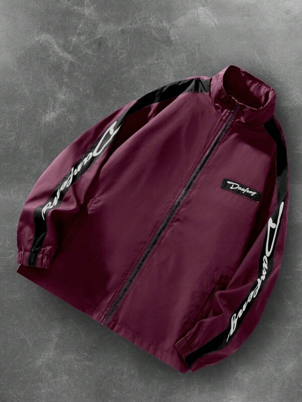 Manfinity Sporsity Chaqueta casual con cremallera y cuello alto de color contrastante para hombres