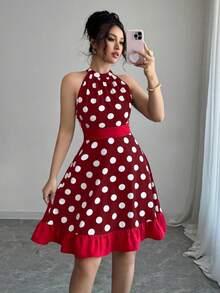 Gloray 女士时尚波尔卡圆点印花露肩迷你连衣裙