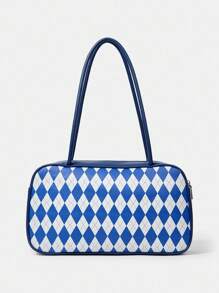 HARRY POTTER X SHEIN Women Letter & Plaid Pattern Shoulder Bag - Blue - View 6
