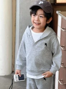 Genkimix Kids 男童休闲骑士印花长袖连帽衫和运动裤套装 - 灰色 - 查看 6