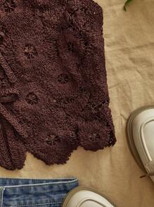 Travachic Áo khoác ngắn dệt kim màu nâu dáng suông với chi tiết viền lượn sóng và cổ chữ V dành cho nữ mùa thu đông, áo móc len nữ, áo ren nữ, áo ren màu nâu, áo phong cách Boho nữ, áo móc len màu nâu, phong cách kỳ nghỉ nhiệt đới, Bohemian, Ibiza, phong cách miền Tây. - màu nâu - Xem 4