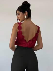 Firerie 新款优雅露背碎花女式衬衫，露背上衣，夏季节日优雅婚礼宾客上衣女士教堂度假 - 酒紅色 - 查看 5