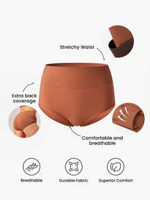 LUVLETTE 3条装透气棉质基础款高腰三角裤女士内裤套装 - 大地色 - 舒适 - 彩色 - 查看 3