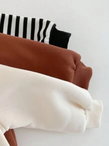 6 件套男婴和女婴可爱卡通条纹纯色长袖运动衫和针织踝带裤两件套服装，适合秋冬季