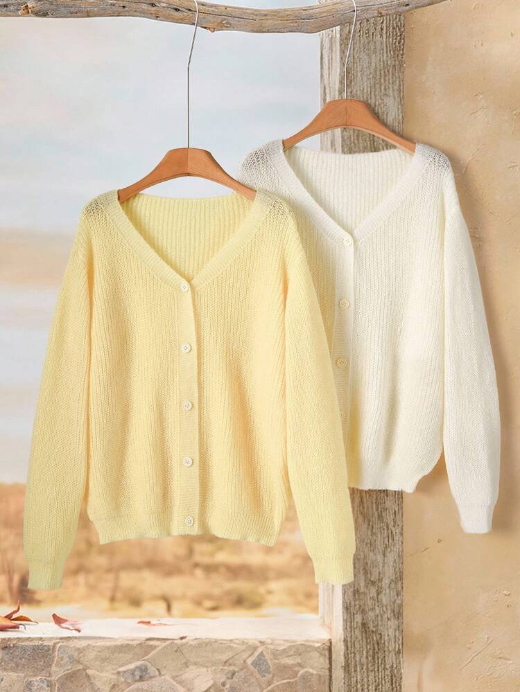 Women's Solid Color Long Sleeve Single-Breasted Casual Loose Thin Cardigan In Fall/Winter
