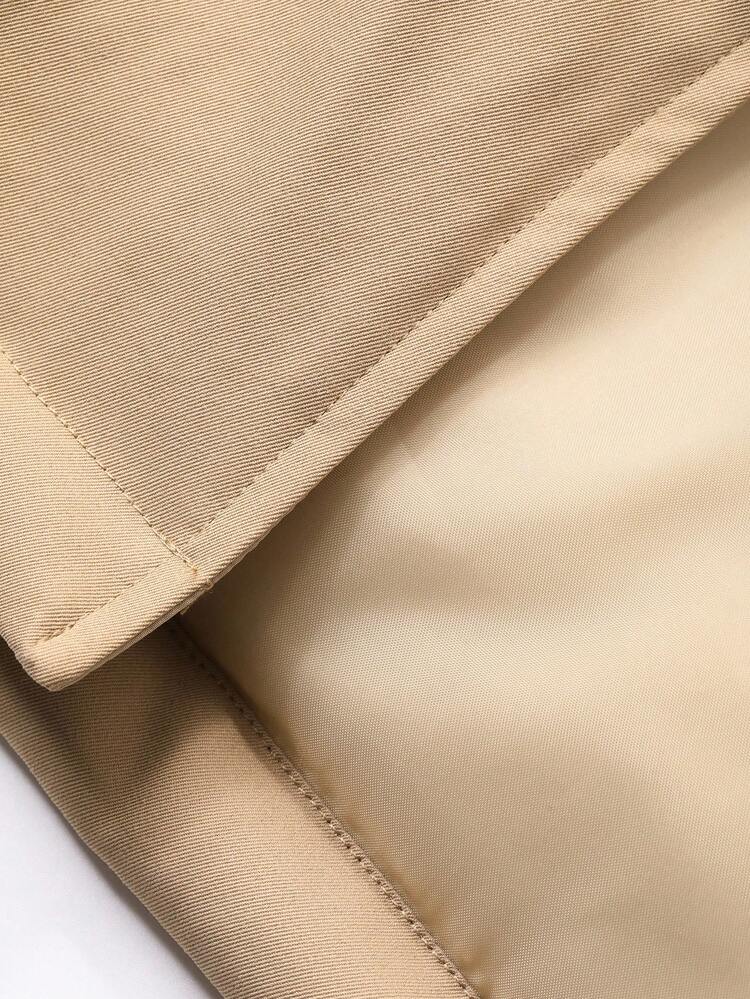 Khaki Windbreaker Jacket, Double-Breasted Design, Long Style Men's Padded Coat, Winter