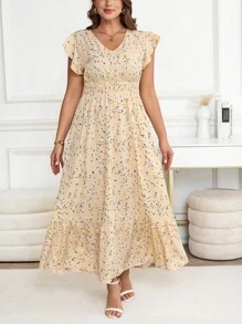 SHEIN Clasi 加大码休闲度假碎花连衣裙 - 黃色 - 查看 4