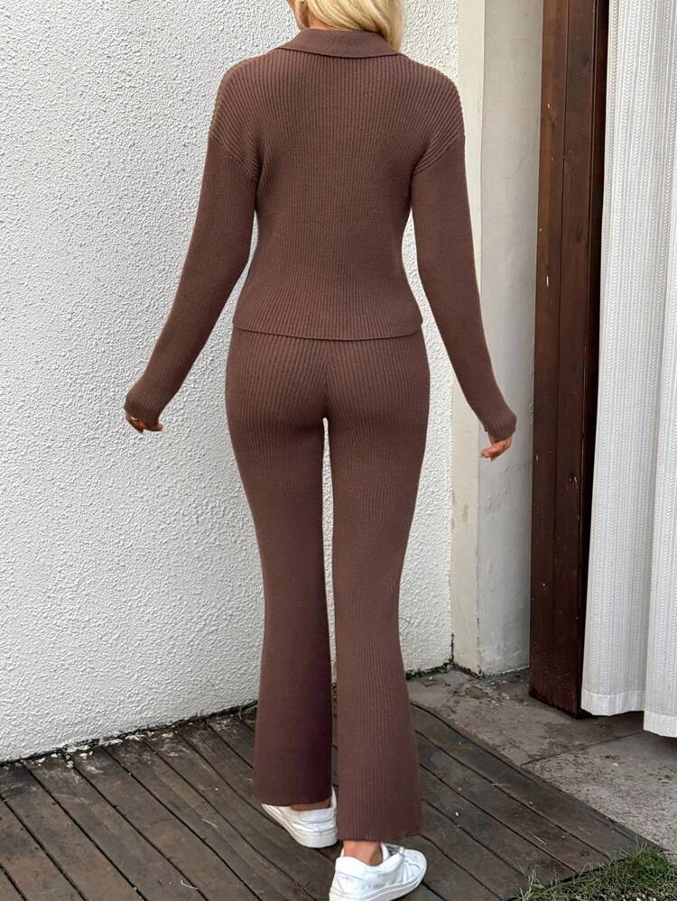 Women's Casual Solid Color Half-Button Knit Sweater And Pants Two Pieces Set Women Apparel-Women Clothing-Women Jumpsuits & Bodysuits-Women UnitardsWomen Apparel-Women Clothing-Women Knitwear-Women Sweater Co-OrdsWomen Apparel-Women Clothing-Women Tops, Blouses & Tee-Women Tops Fit Type: Slim FitType: PantsBottom Type: PantsSpecific Pattern: PlainDetails: Button Front Autumn Winter Clothes For Women