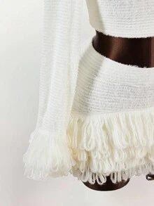 Bộ 2 món áo trễ vai tay dài gợi cảm thời trang cỡ lớn và chân váy mini - Màu Khaki - Xem 2