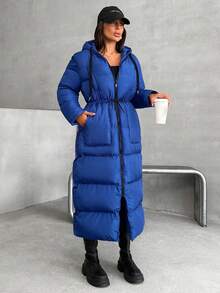 EURMUSE Women's Casual Drawstring Patched Pocket Winter Coat - Blue - View 5