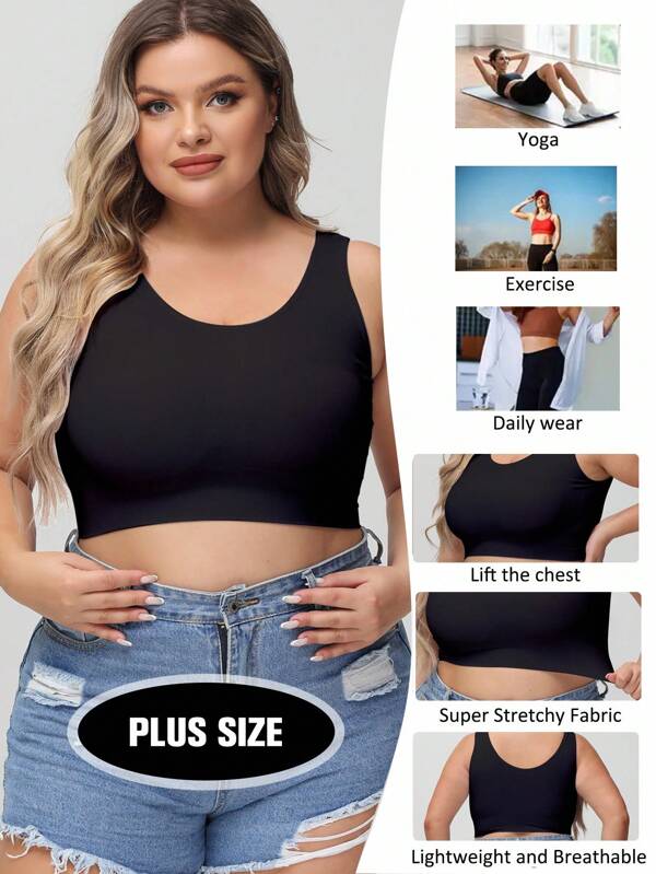 SHEIN 1pc Women Plus Size Seamless Wireless Soft & Comfortable Sports Bra