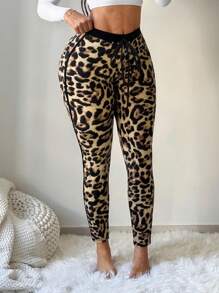 SHEIN SXY 豹纹拼色修身夏季紧身裤，猎豹印花，女式街头服饰，街头服饰，女士性感服装，动物印花紧身裤，猎豹印花紧身裤，豹纹裤，女式豹纹紧身裤，豹纹紧身裤 - 彩色 - 查看 4