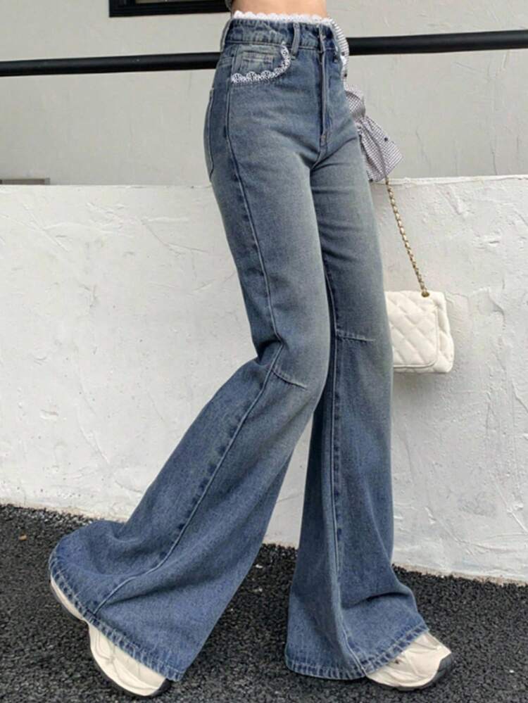 Women's Flare Jeans With Lace Splice