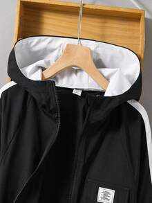 SHEIN 青少年男童休闲拼色连帽拉链夹克，通勤、上学、日常休闲、旅行、户外、派对等各种场合皆宜，适合秋冬季 - 彩色 - 查看 5