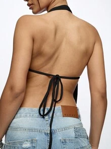 SUMWON WOMEN 优雅垂坠式露背围脖前部派对俱乐部上衣现代晚间节日风格 - 黑色 - 查看 6