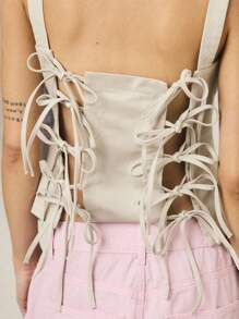 COUREZ 系带方领吊带背心/Y2K可爱上衣外出度假 - 灰色 - 查看 6