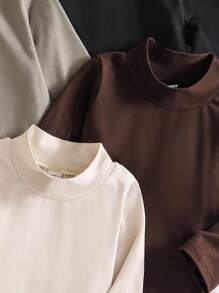 SHEIN Playful Pals 4 Pack Infant & Toddler Boys All-Match Solid Color Turtleneck Long Sleeve T-Shirts, Versatile For Everyday Wear, Suitable For Spring & Autumn Chic Outfits For Autumn/Winter Fall