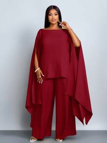 SOLERSUN Bộ đồ vest hai mảnh, bộ đồ ngày lễ rộng rãi, vải mùa thu cho nữ - Màu Đỏ Sâu - Xem 6