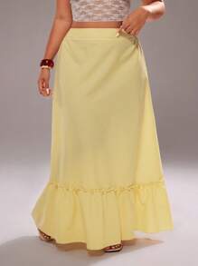 Rustia 纯色束腰休闲舒适长裙 - 黃色 - 查看 3
