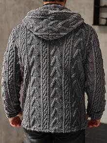 Manfinity Homme 男士长袖休闲纯色连帽外套，秋冬季百搭单品 - 灰色 - 查看 2