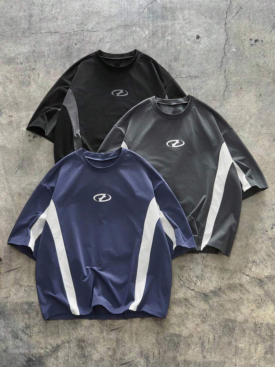 AXEPEAK 3 件套男士针织休闲宽松短袖 T 恤，日常穿着 - 彩色 - 查看 1