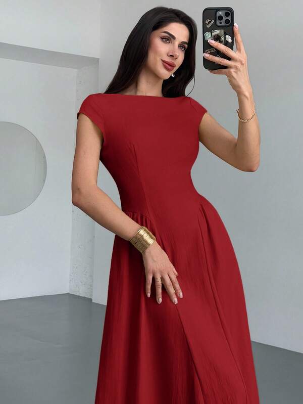 Firerie 女士优雅日常时尚新款度假喇叭腰 A 字中长连衣裙，黄色