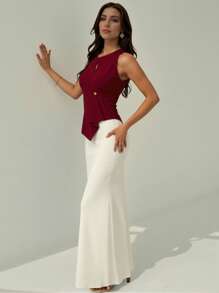 Modelyn Asymmetrisch geschnittenes Top mit abstrakter Optik + minimalistischer, stilvoller Bleistiftrock 2 Stücke Set - Verschiedenfarbig - Übersicht 3