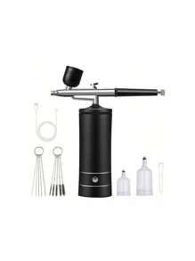 1set Spray Guns, Airbrush Kit With Compressor - 48PSI Rechargeable Cordless Non-Clogging High-Pressure Air Brush Set With 0.3mm Nozzle And Cleaning Brush Set For Nail Art, Painting, Cake Decor Tools