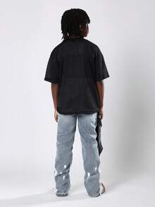 SUMWON Side Stripe Distressed Jeans Contrasting Color Block Pant Oversized Streetwear Fashion Premium Denim Baggy Ripped Pants Wide Leg Fall Winter Collection - Light Wash - View 5