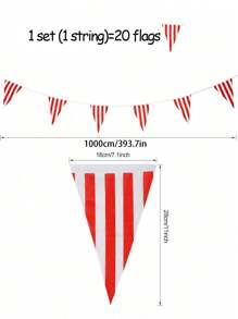 SHEIN 20 件/套狂欢节马戏团彩旗横幅，红白条纹三角旗彩旗，适用于狂欢节马戏团生日派对装饰 - 彩色 - 查看 7
