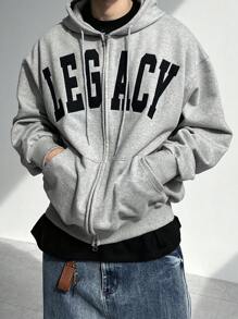 DAZY 男士超大字母刺绣休闲街头风卫衣运动衫，秋季连帽衫