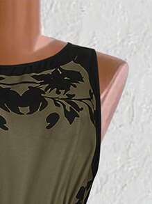 SHEIN Clasi 大码女式时尚印花无袖连体裤，夏季 - 軍綠色 - 查看 6