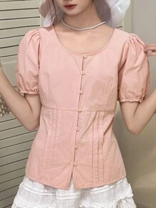 Dazy Kids 少女可爱泡泡袖衬衫，秋装 - 粉色 - 查看 5