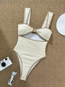 Vaytide 女士度假派对海滩专用面料细肩带露背连体泳衣夏季 - 杏色 - 查看 5