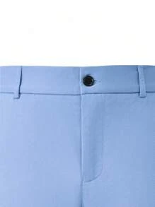 Manfinity Mode Men's Solid Color Jacket And Pants Suit Baby Blue Formal Suit For Men With Lapel Blazer And Tailored Pants Men's Regular Fit Baby Blue Suit With Long Sleeve Blazer And Classic Design Baby Blue Men's Suit For Business Meetings With Plain Fabric And Zipper Details Men Light Blue Suit Light Blue Two Pieces Suit, Old Money Style - Baby Blue - View 4