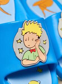 LE PETIT PRINCE X SHEIN 月亮和星星可爱卡通蓝色儿童一脚蹬拖鞋幼儿和儿童防滑速干淋浴滑梯，轻便耐用的 EVA 材质，男女通用，适合室内、浴室、游乐场、游泳池、海滩室内外 - 藍色 - 查看 6