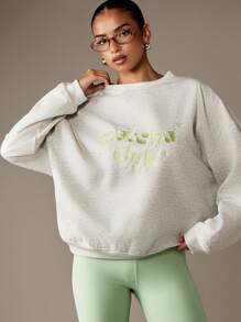 MISSGUIDED Áo nỉ in họa tiết Matcha Club cổ tròn tay dài dáng rộng, mặc nhà thường ngày thu đông, nhẹ nhàng - Màu Xám nhạt - Xem 4