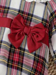 SHEIN 女婴优雅格子彼得潘领连体衣，秋季格子婴儿连体衣红色格子婴儿套装 - 彩色 - 查看 6