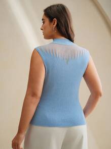 Anewsta Plus Size Sheer Sexy Crop Top - Baby Blue - View 3